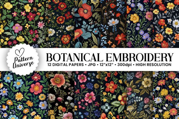 Botanical Embroidery Digital Papers
