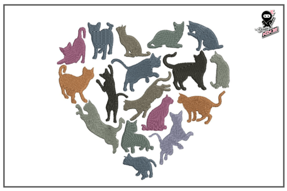 Cats Heart Embroidery, Love Animal