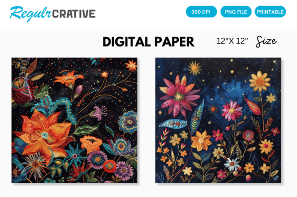 Cosmic Floral Embroidery Digital Paper Review