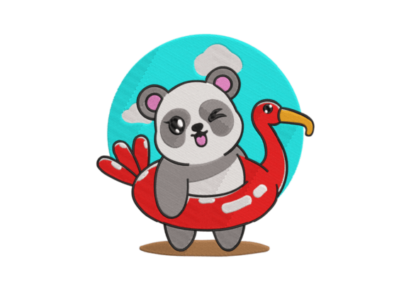 Panda Pool Party Embroidery Design