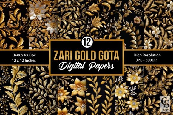 Zari Gold Embroidery Digital Papers Review
